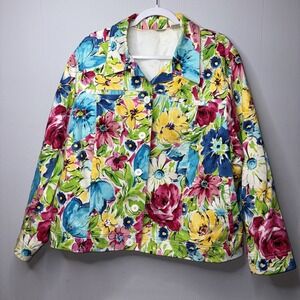 Laura Ashley Womens Top Collared Abstract Art Bright Floral Blazer Jacket 3XL